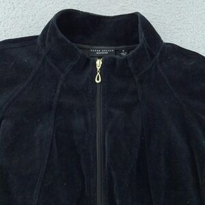 Susan Graver Weekend Jacket Women's 1X Black Velour Zip Stand Collar Seamed